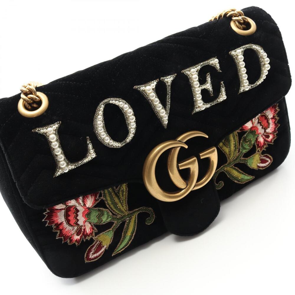 Gucci GG Marmont Velvet Shoulder Bag Black Multicolor - Picture 6 of 7
